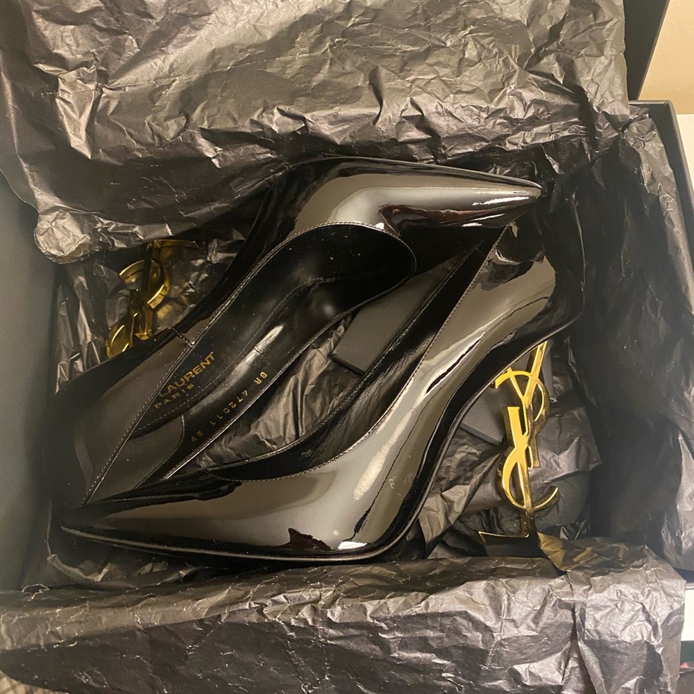 Saint Laurent YSL Gold Black Pump Heels Size: 9